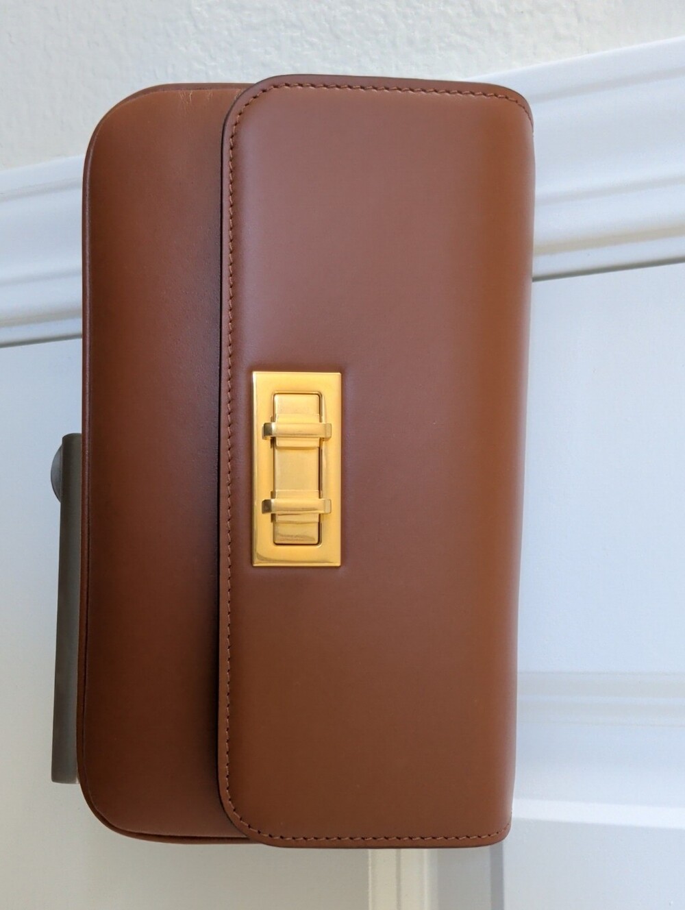 Women's Brown Leather Crossbody Bag with Gold-Tone Lock